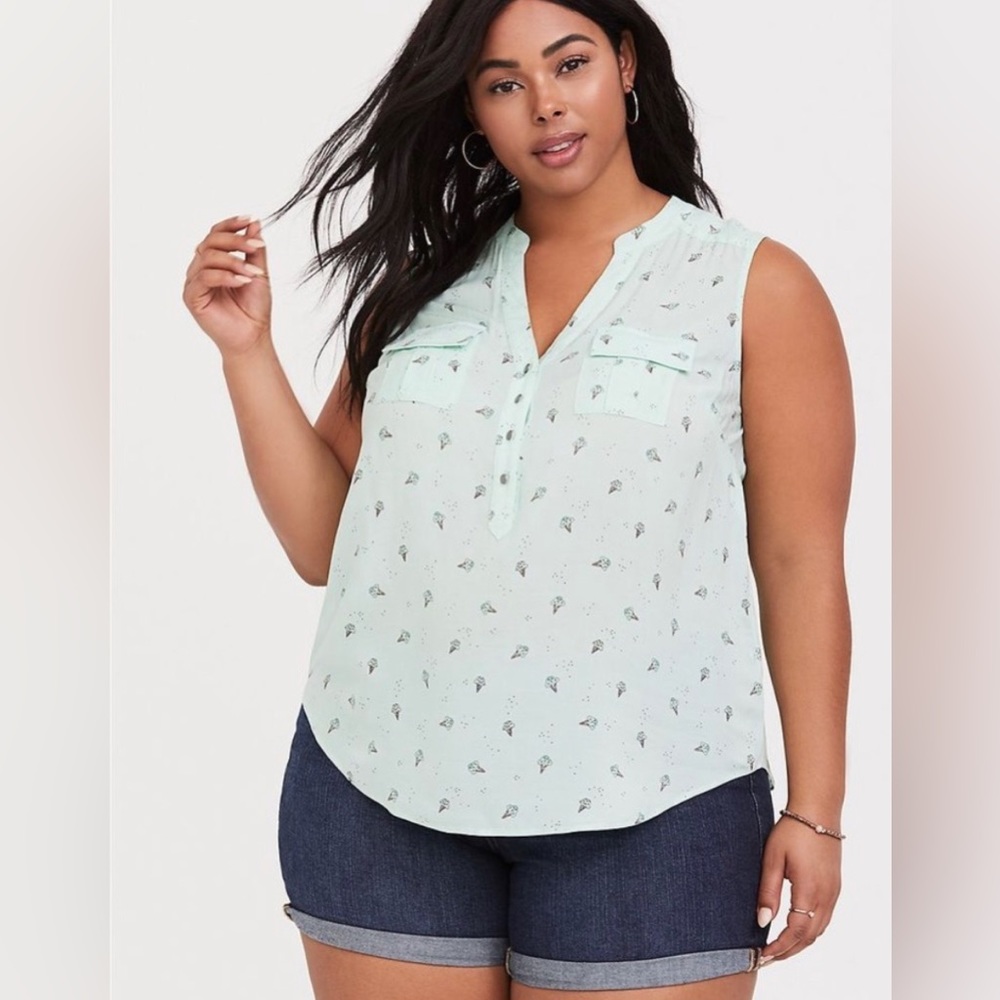 Torrid Size 3 Harper Challis Pullover Tank Mint Ice Cream Cones